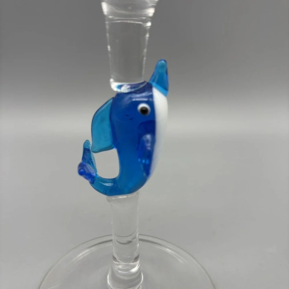 Pier 1 Dolphin Art Glass Stemmed Wine Glass ‎ 9 3/8